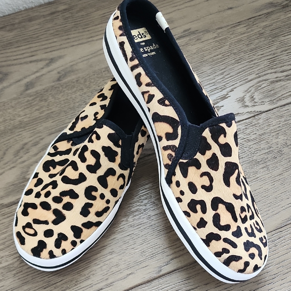 Kate Spade X Keds Women's Tan and Black Leopard Fur Sneakers 9.5
